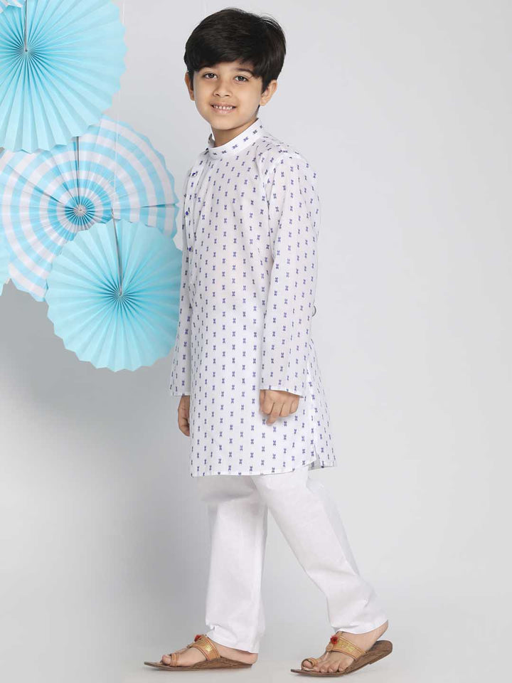 VASTRAMAY Boys' White Woven Kurta and Pyjama Set