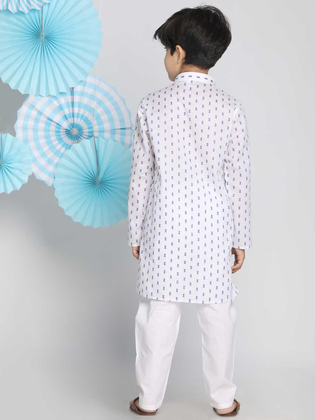 VASTRAMAY Boys' White Woven Kurta and Pyjama Set