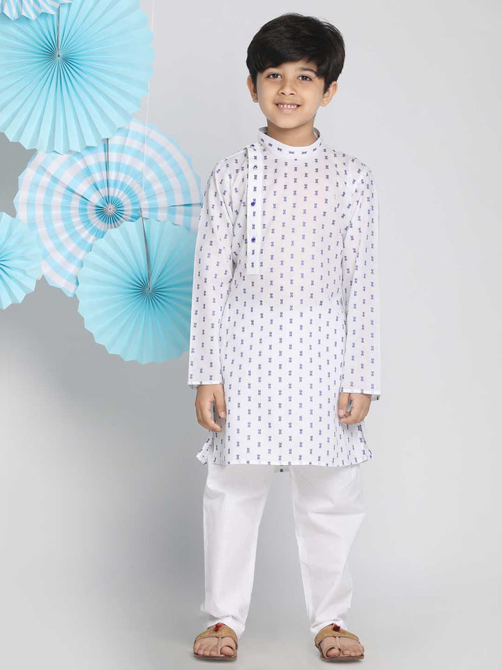 VASTRAMAY Boys' White Woven Kurta and Pyjama Set