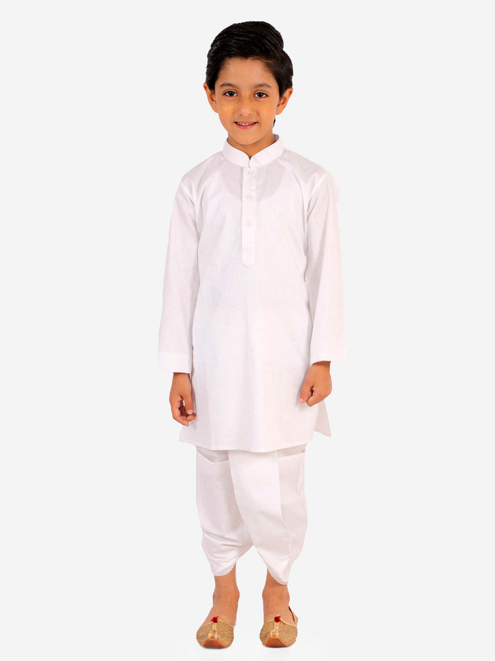 VASTRAMAY Boy's White Kurta and Dhoti Set