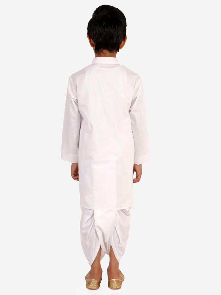 VASTRAMAY Boy's White Kurta and Dhoti Set