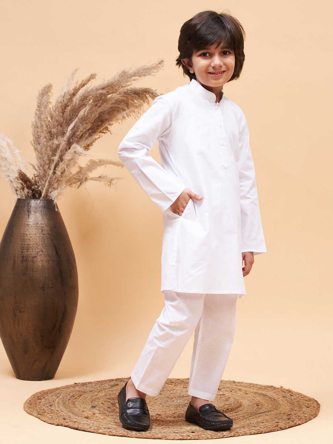 Vastramay Boy's White Kurta and Pyjama Set