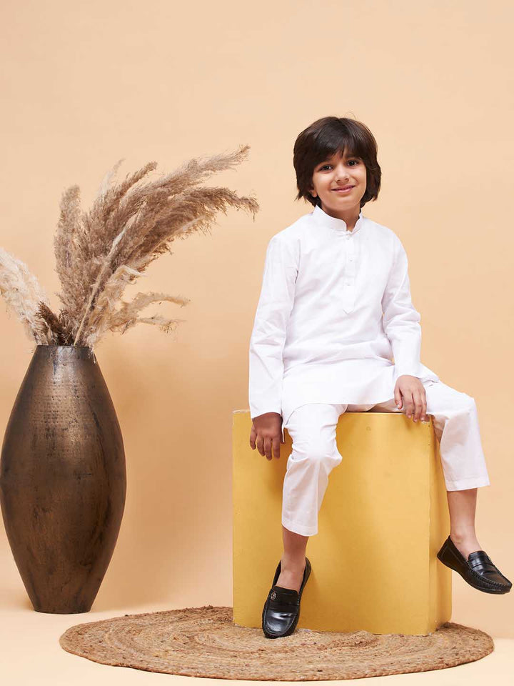 Vastramay Boy's White Kurta and Pyjama Set