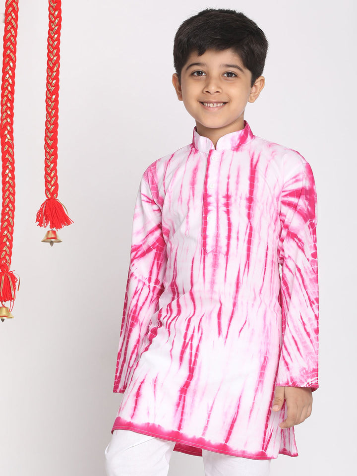 VASTRAMAY Boys' Pink And White Tie- Dye Kurta