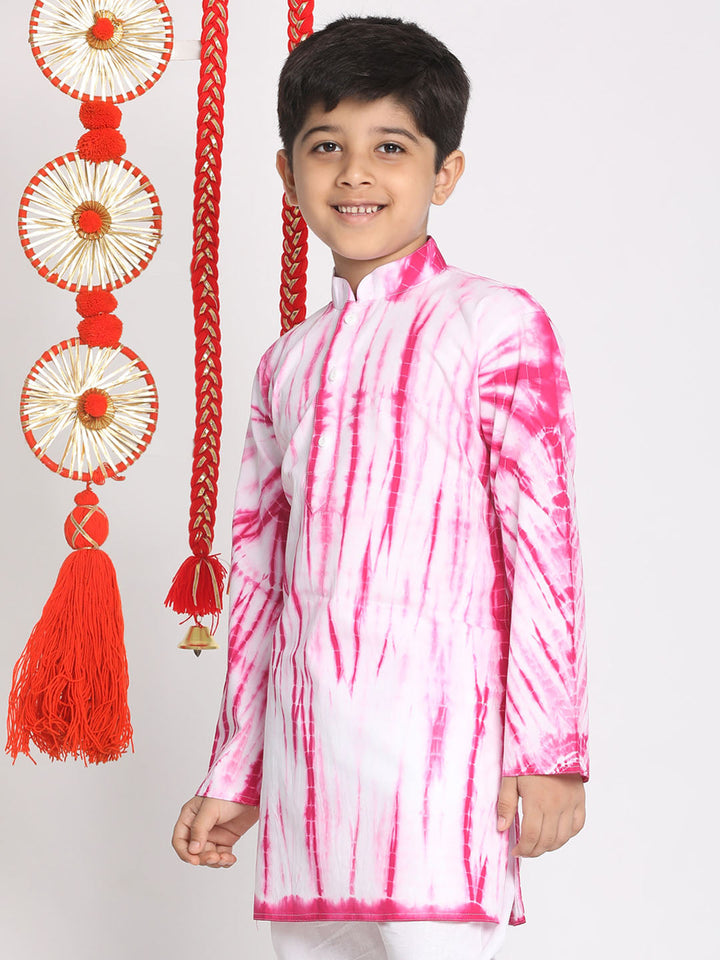 VASTRAMAY Boys' Pink And White Tie- Dye Kurta