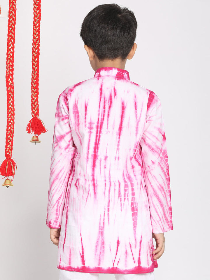 VASTRAMAY Boys' Pink And White Tie- Dye Kurta