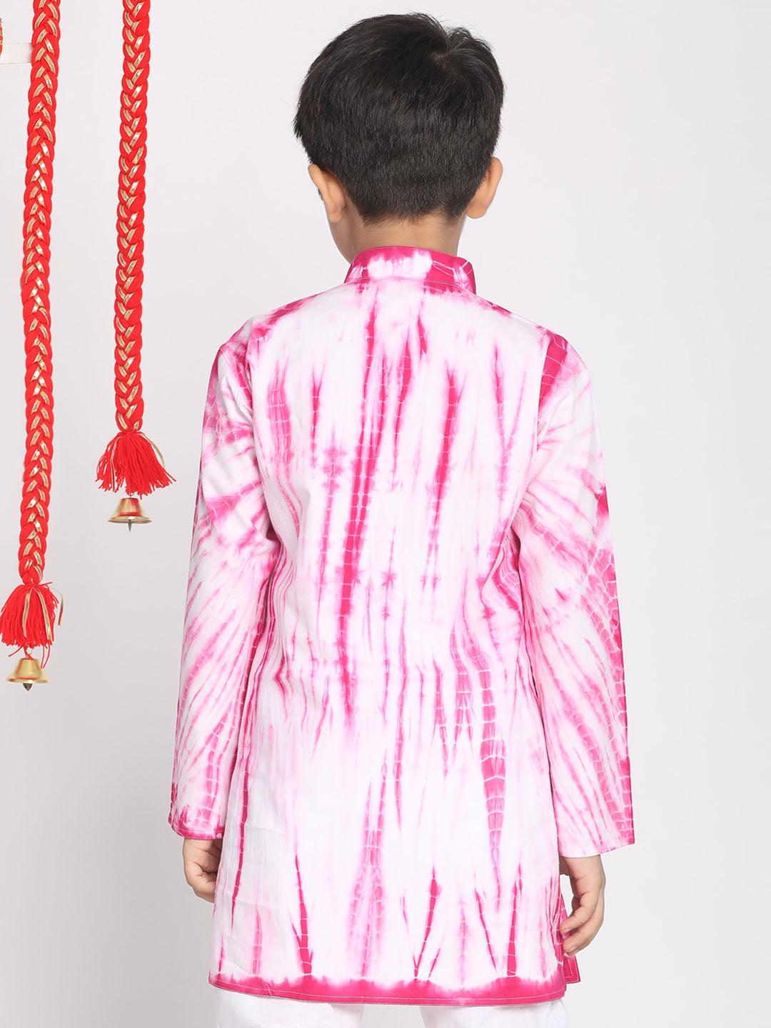 VASTRAMAY Pink And White Tie- Dye Kurta Baap Beta Set