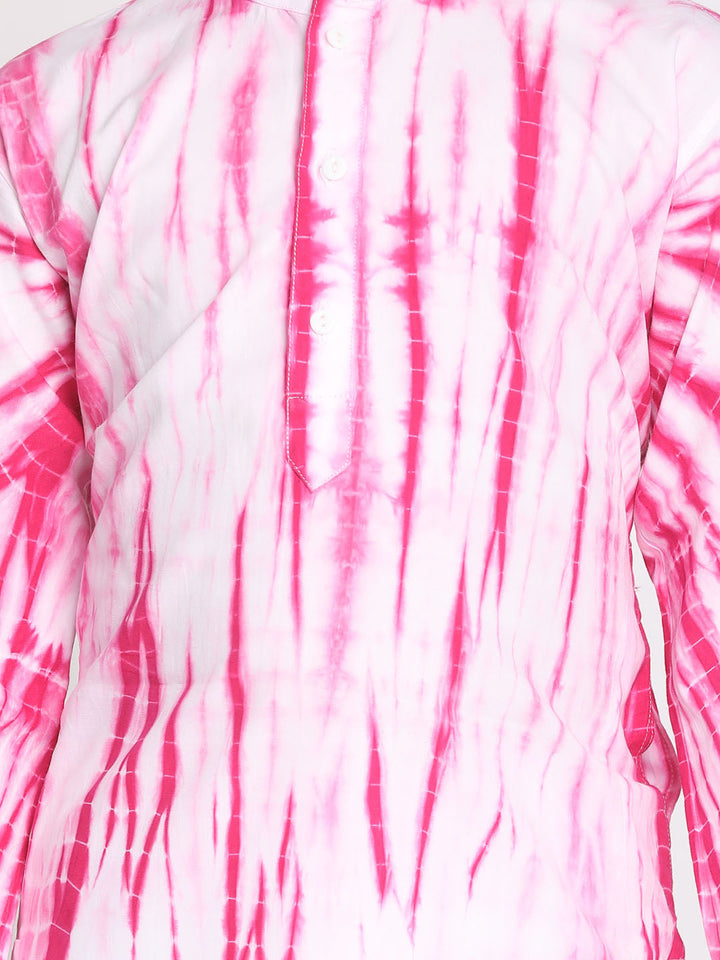 VASTRAMAY Pink And White Tie- Dye Kurta Baap Beta Set