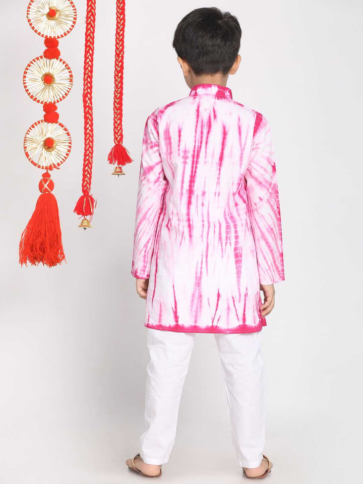 VASTRAMAY Boys' Pink And White Kurta Pyjama Set