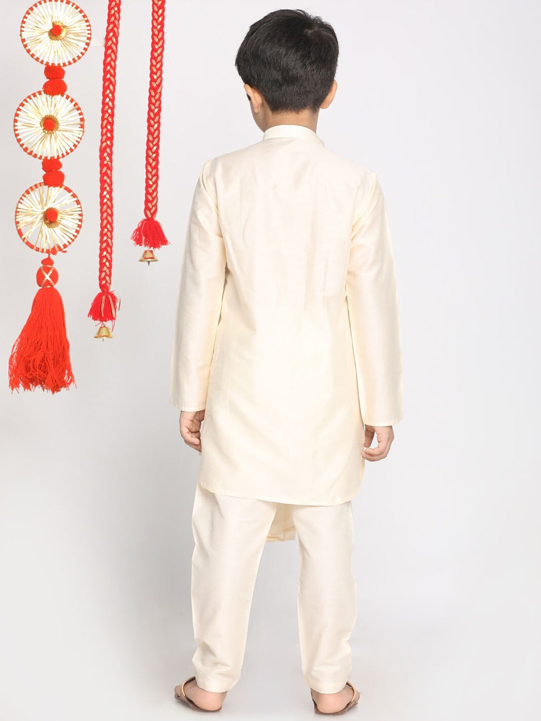 VASTRAMAY Boys Cream Color Angrakha Kurta with Pyjama Set