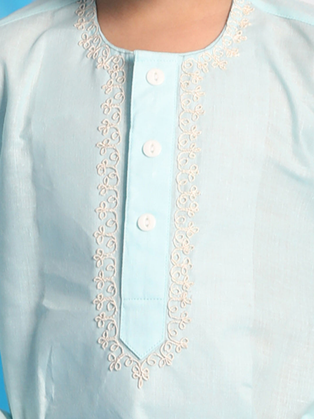 VASTRAMAY Boys' Aqua Blue Kurta And White Pyjama Set