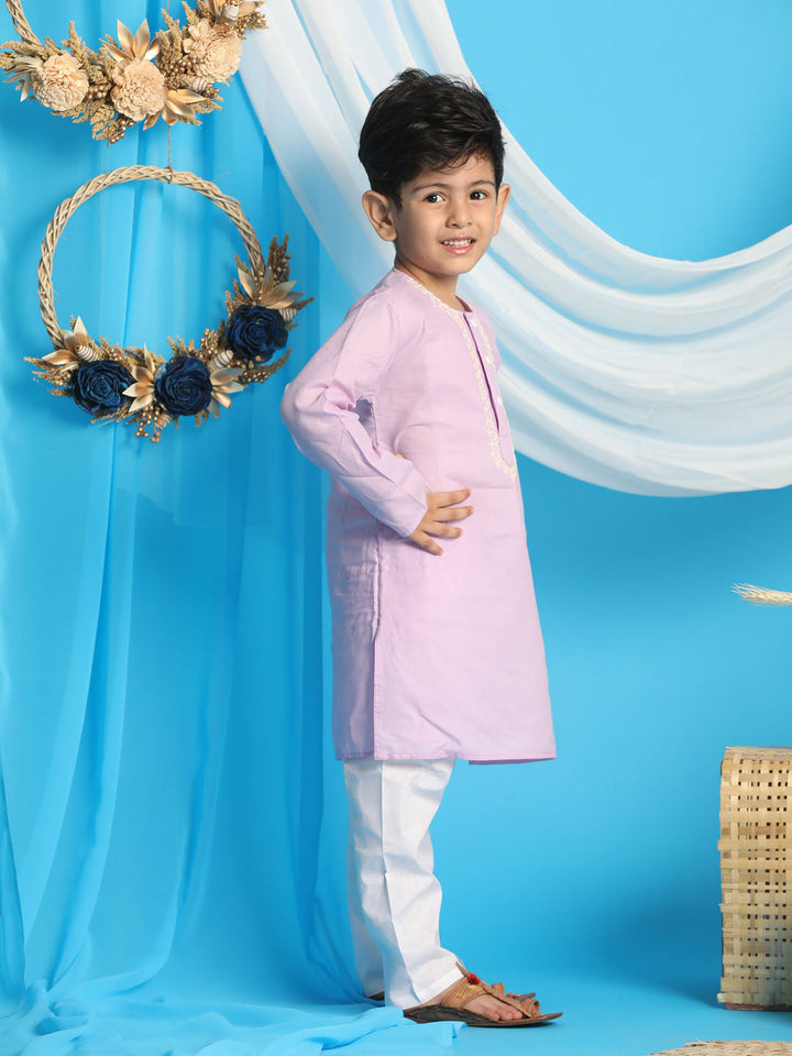 VASTRAMAY Boys' Purple Kurta And White Pyjama Set