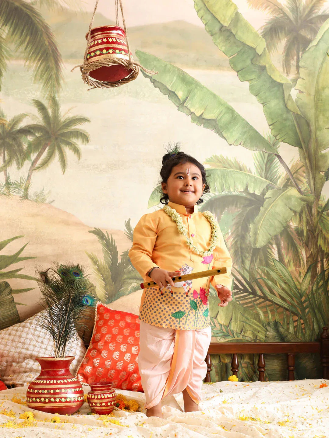 Boy's' Yellow Krishna Kurta And Dhoti Set