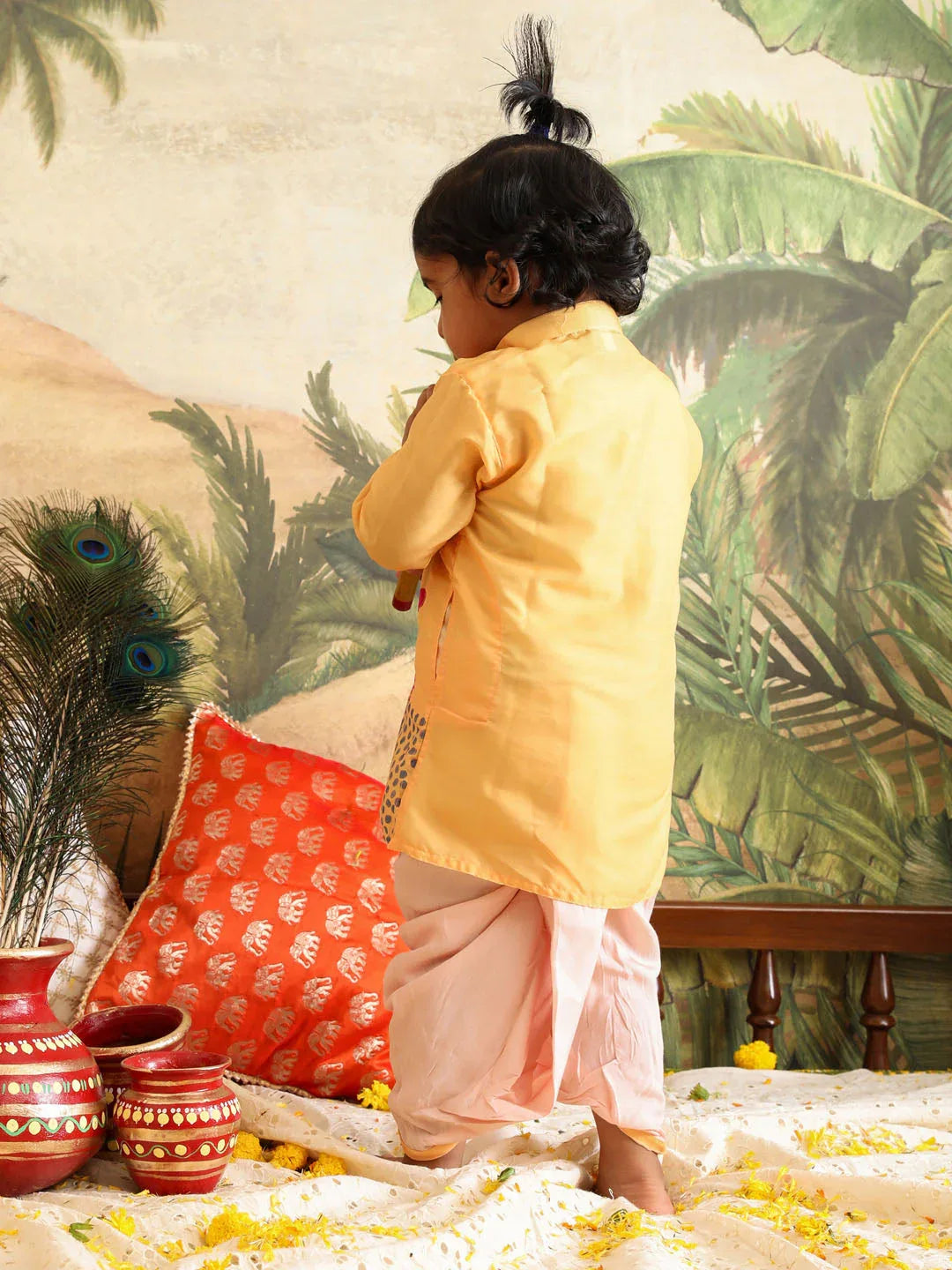 Boy's' Yellow Krishna Kurta And Dhoti Set