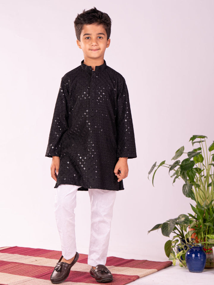 VASTRAMAY Boys' Black Kurta And Pyjama Set