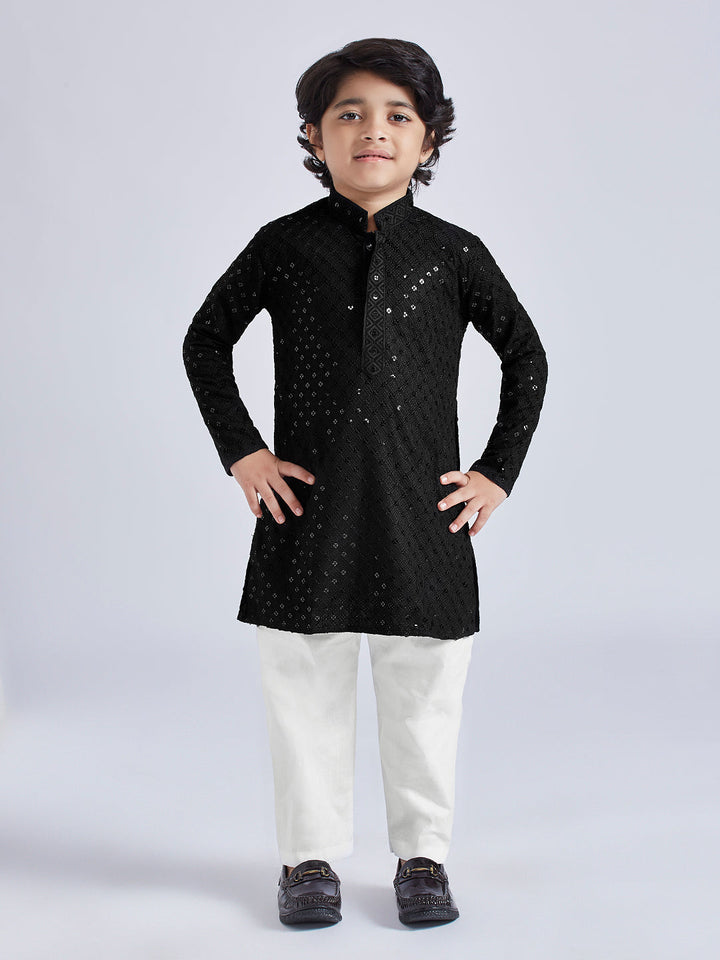 VASTRAMAY Boys' Black Kurta And Pyjama Set