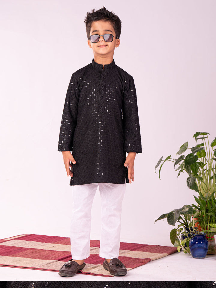 VASTRAMAY Boys' Black Kurta And Pyjama Set