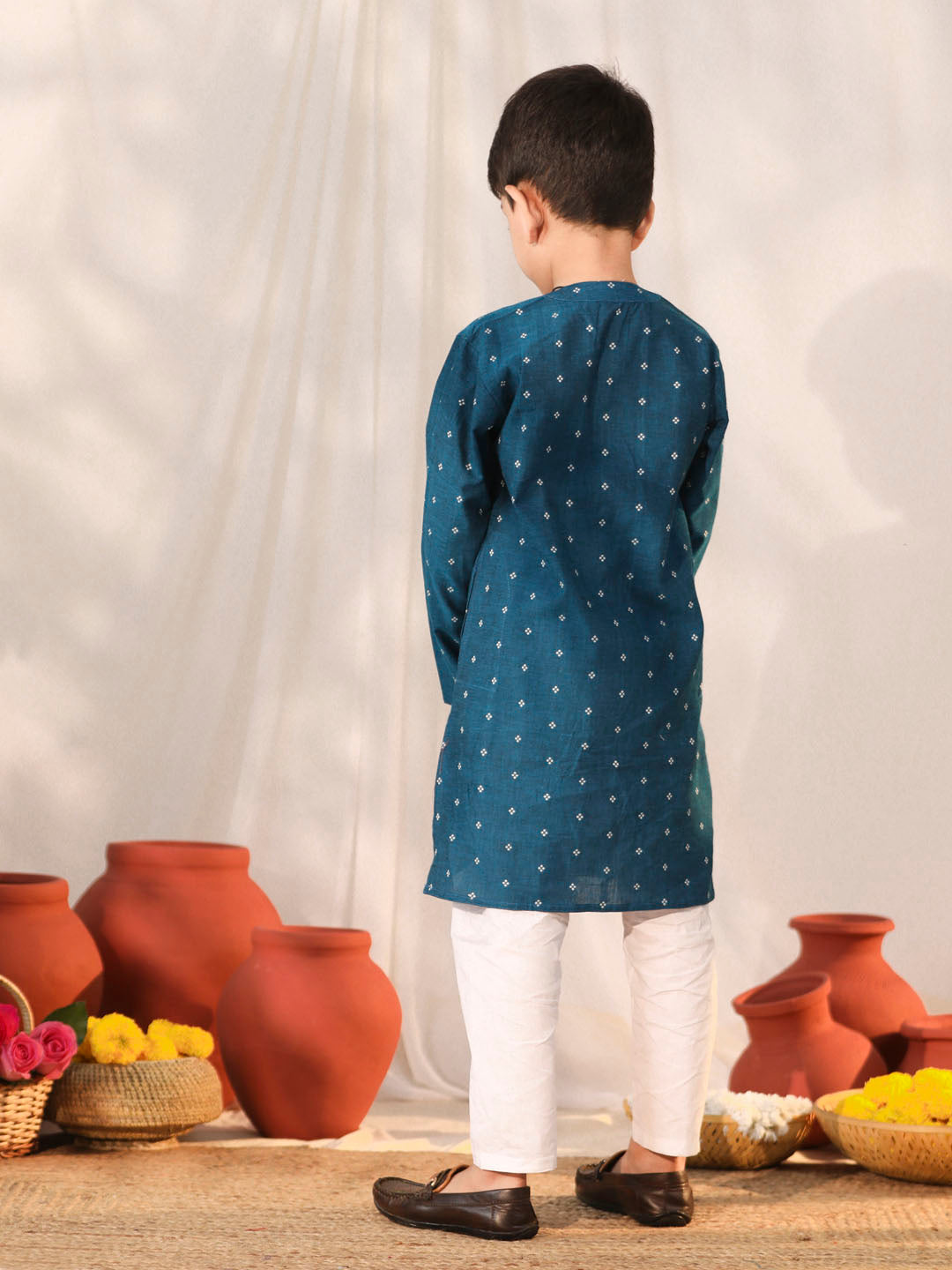 VASTRAMAY Boys' Turquoise Kurta Pyjama Set