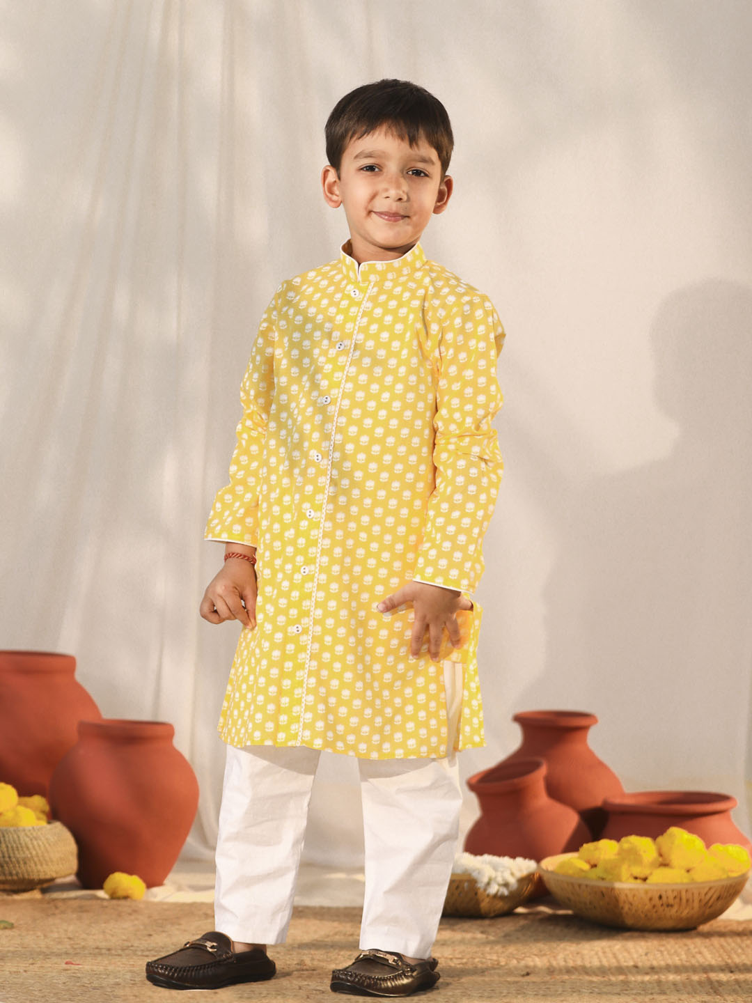 VASTRAMAY Boys' Yellow Kurta Pyjama Set