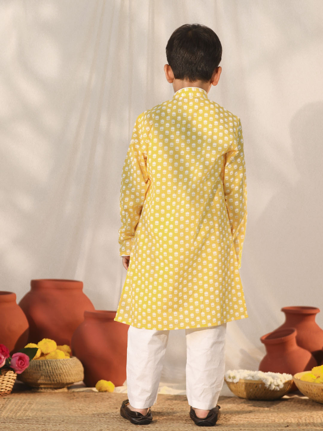 VASTRAMAY Boys' Yellow Kurta Pyjama Set