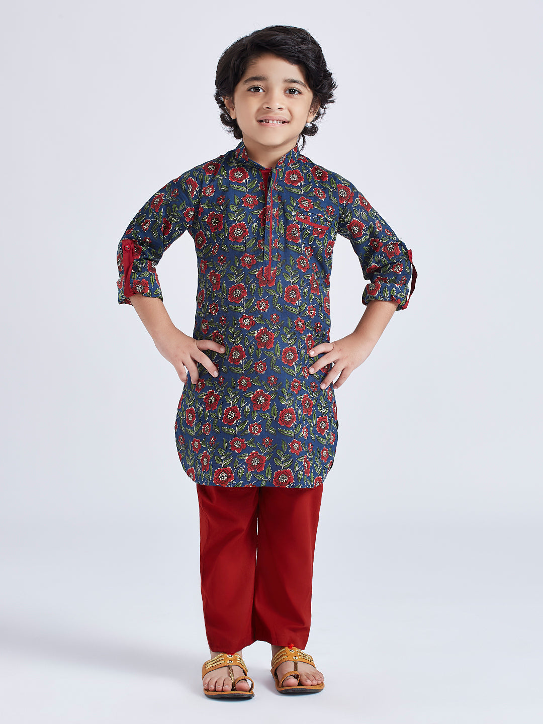 VASTRAMAY Boys' Navy Blue Kurta Pyjama Set