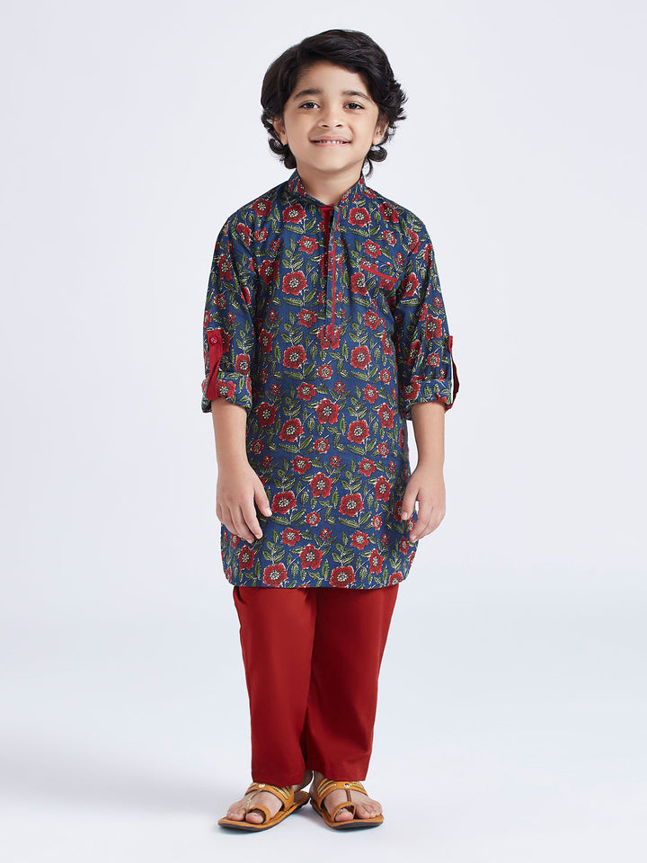 VASTRAMAY Boys' Navy Blue Kurta Pyjama Set