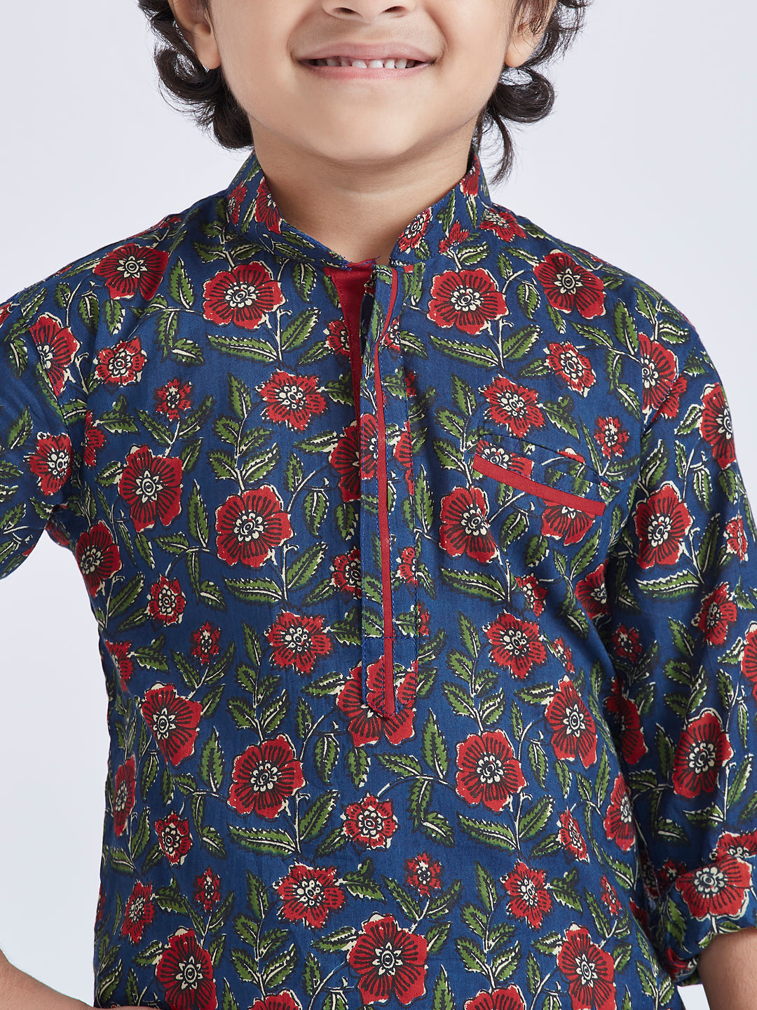 VASTRAMAY Boys' Navy Blue Kurta Pyjama Set