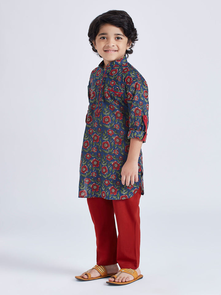 VASTRAMAY Boys' Navy Blue Kurta Pyjama Set