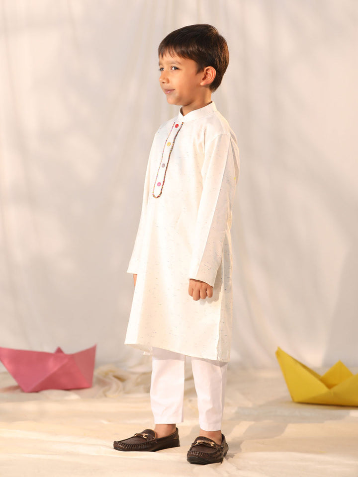 VASTRAMAY Boys' Cream Holi Special Kurta Pyjama Set