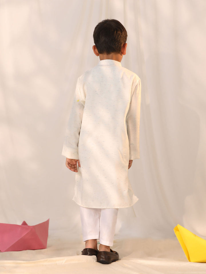 VASTRAMAY Boys' Cream Holi Special Kurta Pyjama Set