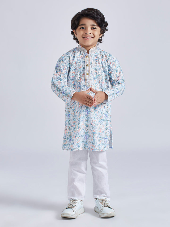 VASTRAMAY Boys' Aqua Kurta And Pyjama Set