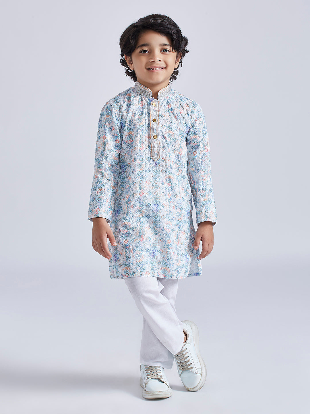 VASTRAMAY Boys' Aqua Kurta And Pyjama Set