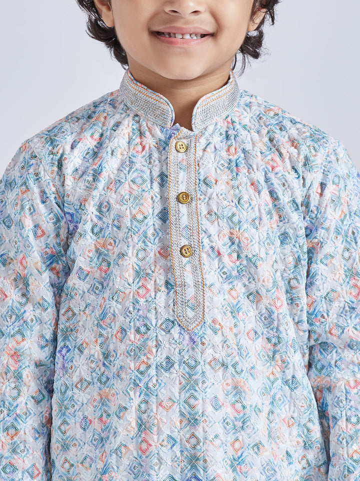 VASTRAMAY Boys' Aqua Kurta And Pyjama Set