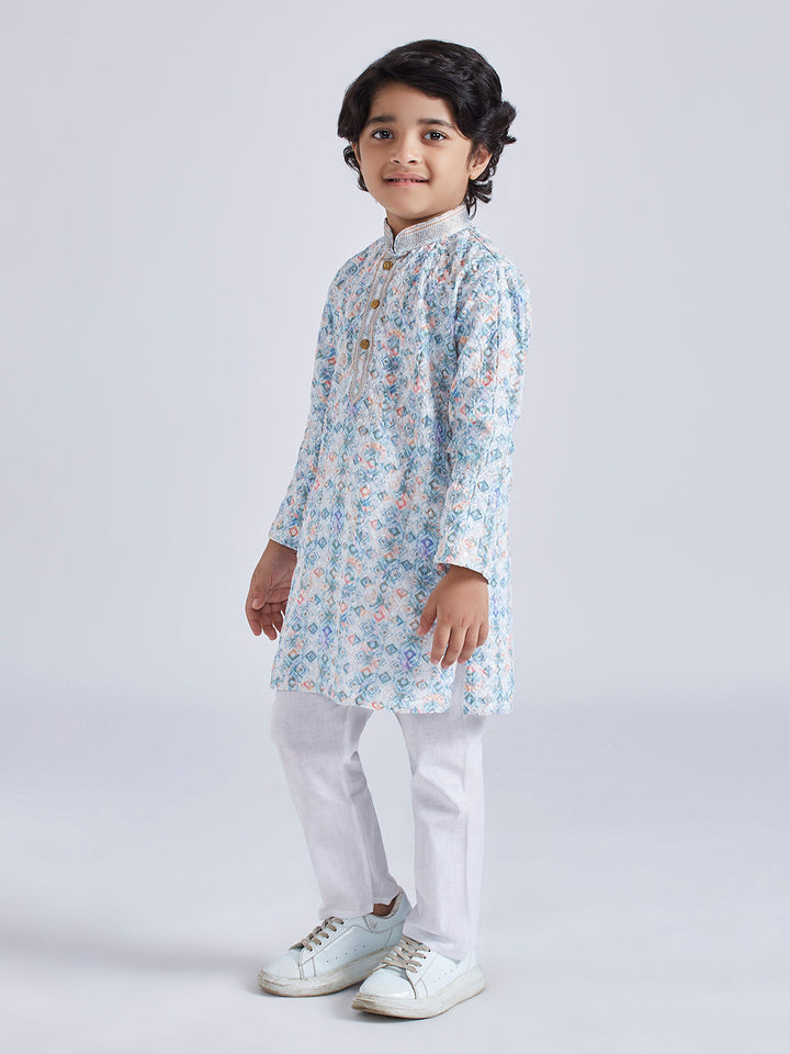 VASTRAMAY Boys' Aqua Kurta And Pyjama Set