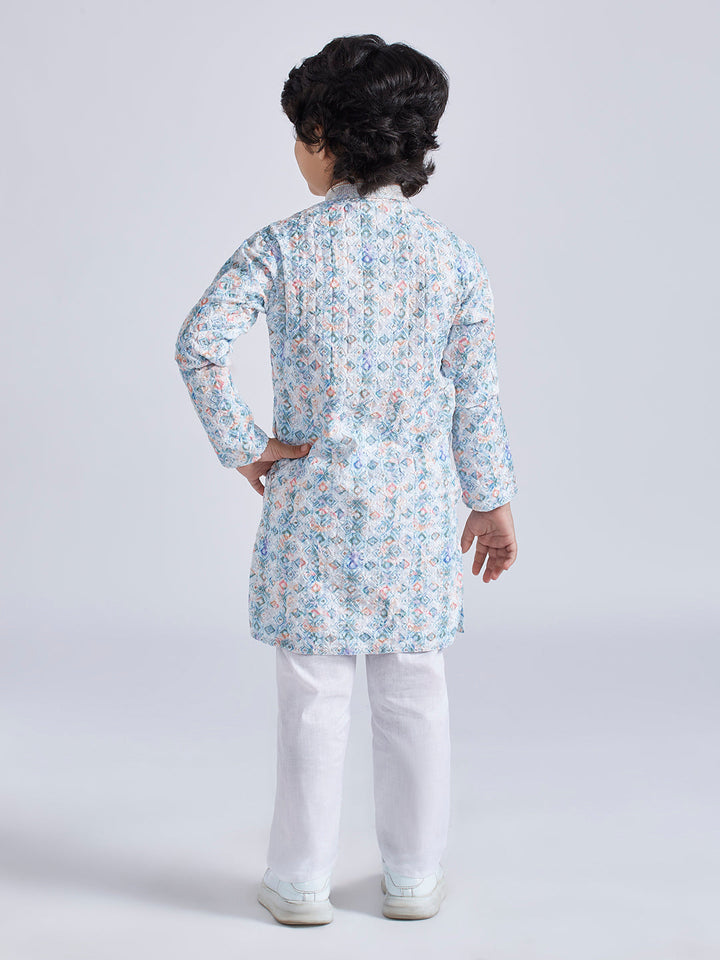 VASTRAMAY Boys' Aqua Kurta And Pyjama Set