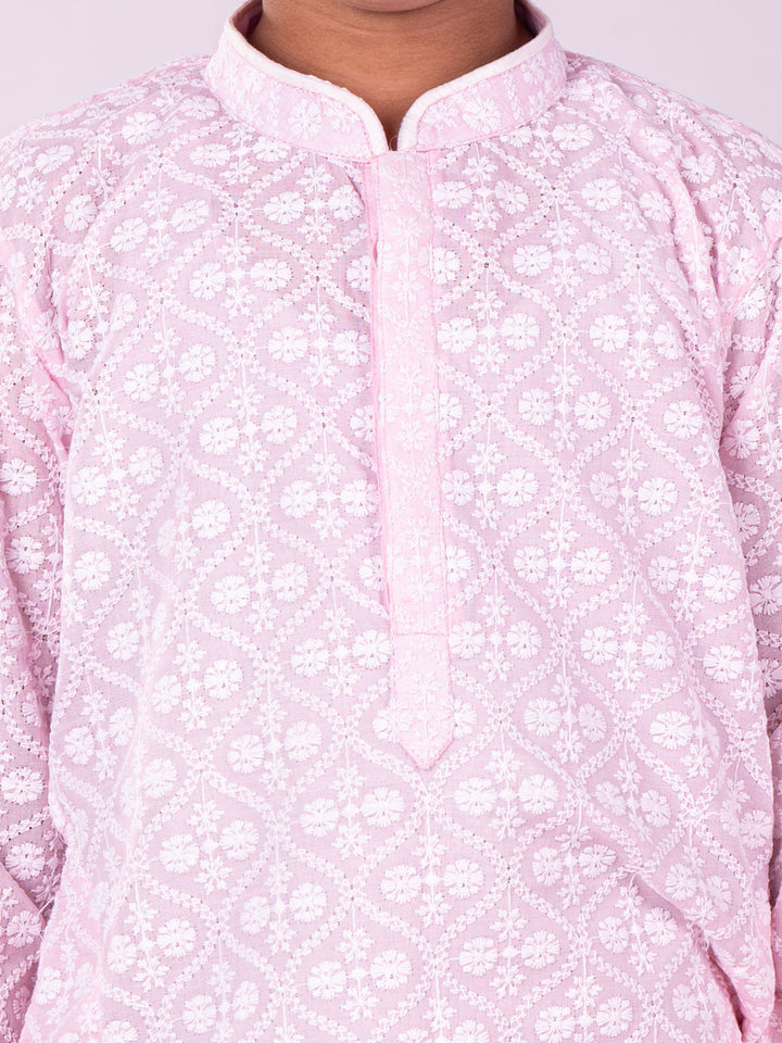 VASTRAMAY Boys' Pink And White Kurta And Pyjama Set