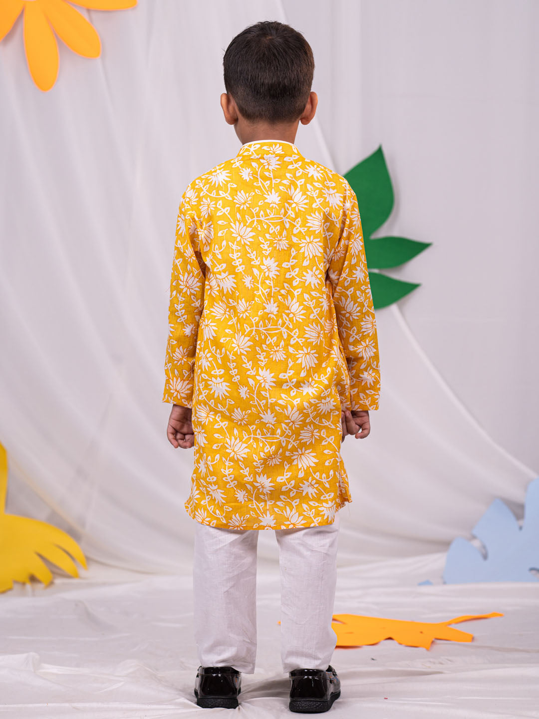 VASTRAMAY Boys' Yellow And White Kurta And Pyjama Set