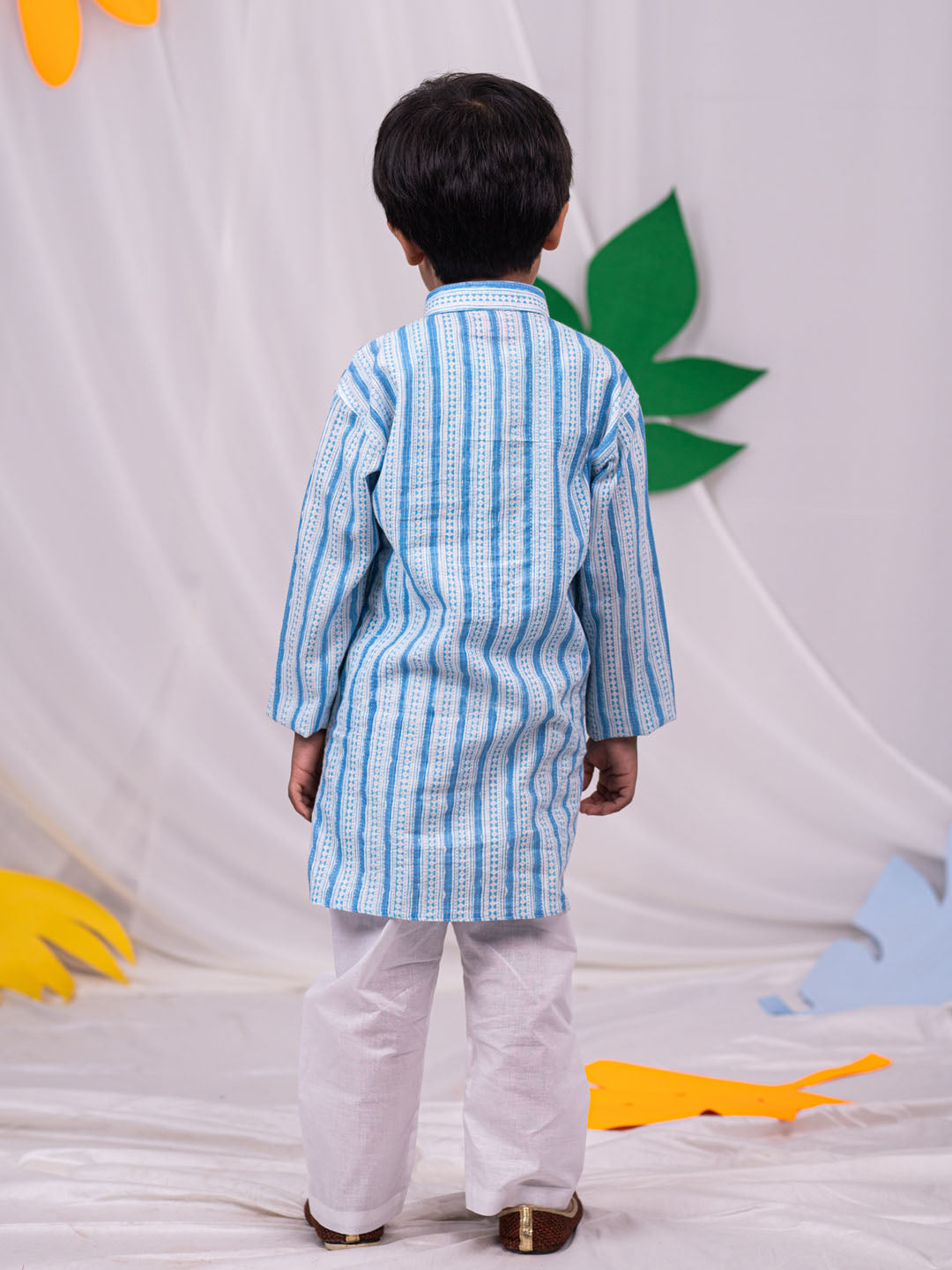 VASTRAMAY Boys' Blue And White Kurta and Pyjama Set