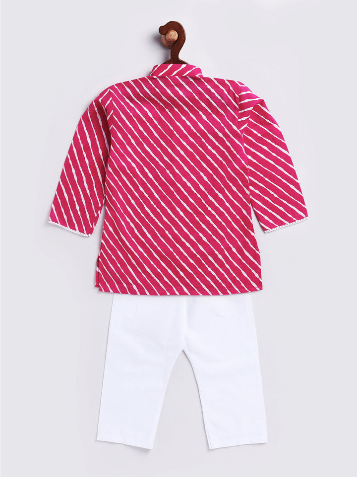 Vastramay Infant Boys' Pink And White Cotton Kurta and Pyjama Set