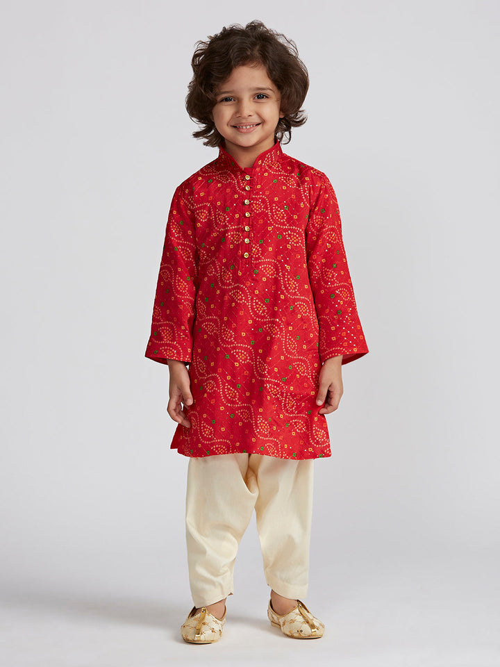 VASTRAMAY Boys' Red Kurta And Patiala Set