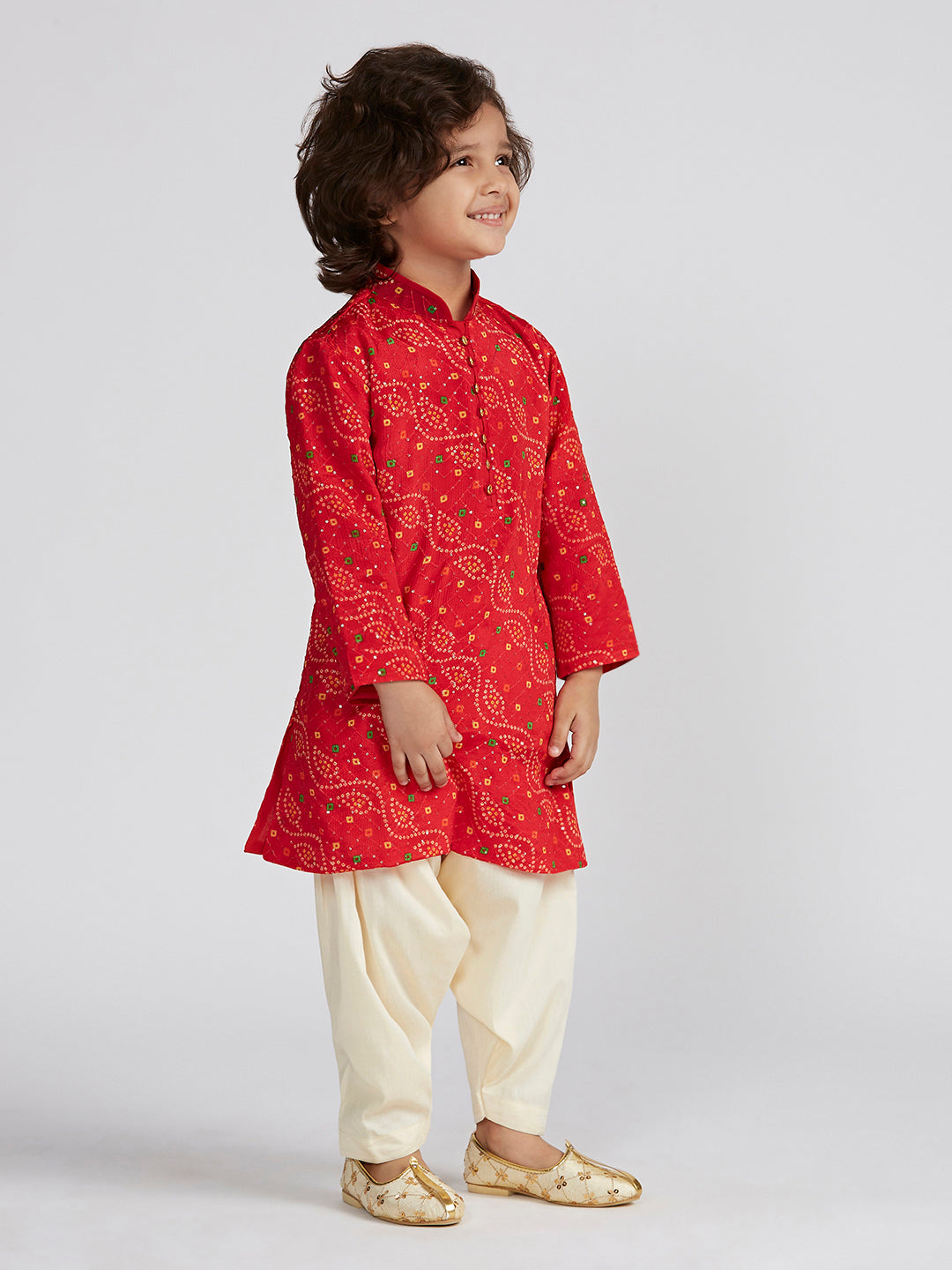 VASTRAMAY Boys' Red Kurta And Patiala Set