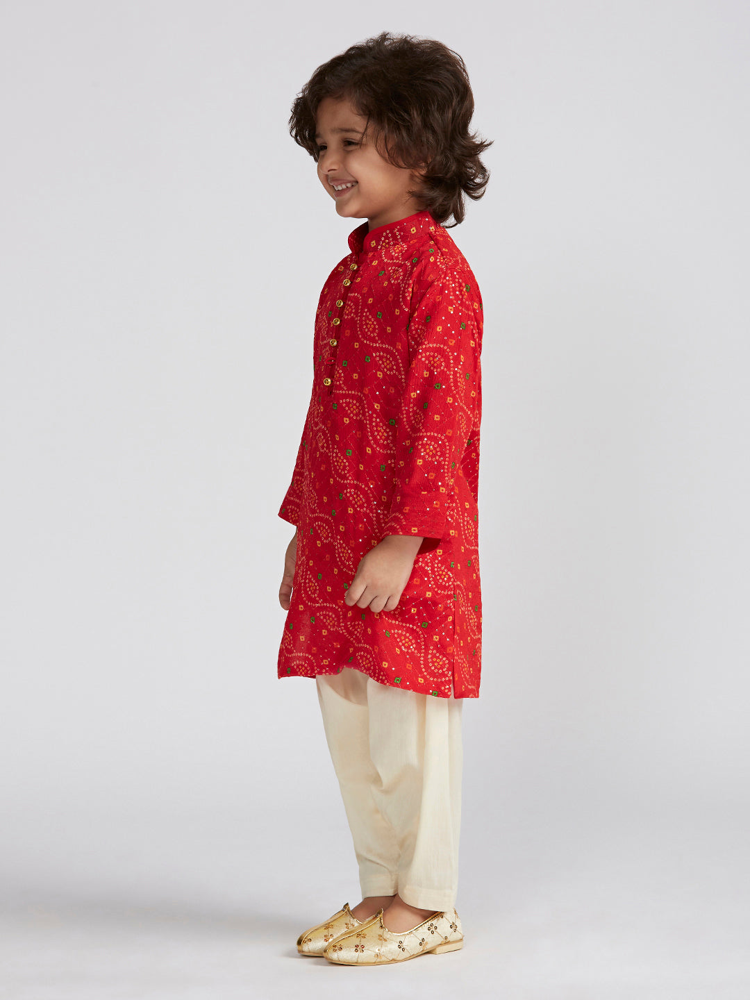 VASTRAMAY Boys' Red Kurta And Patiala Set