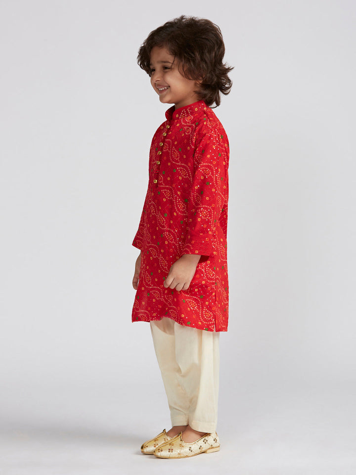 VASTRAMAY Boys' Red Kurta And Patiala Set