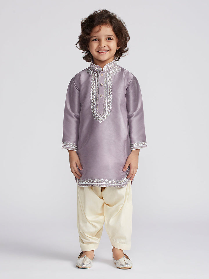 VASTRAMAY Boys' Purple Kurta And Patiala Set