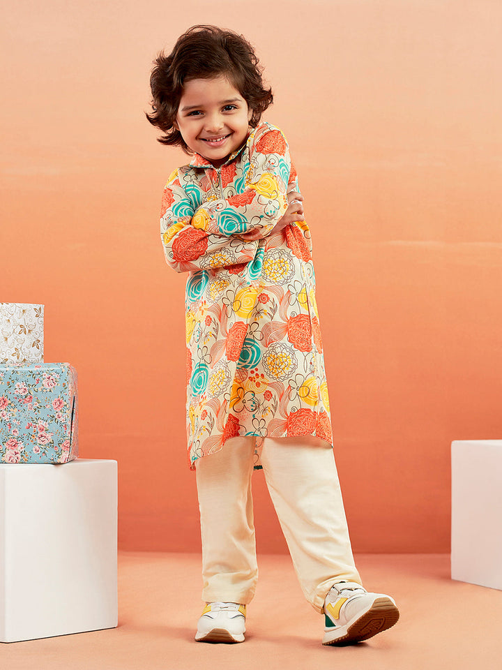 VASTRAMAY Boys' Multicolour Kurta And Pyjama Set