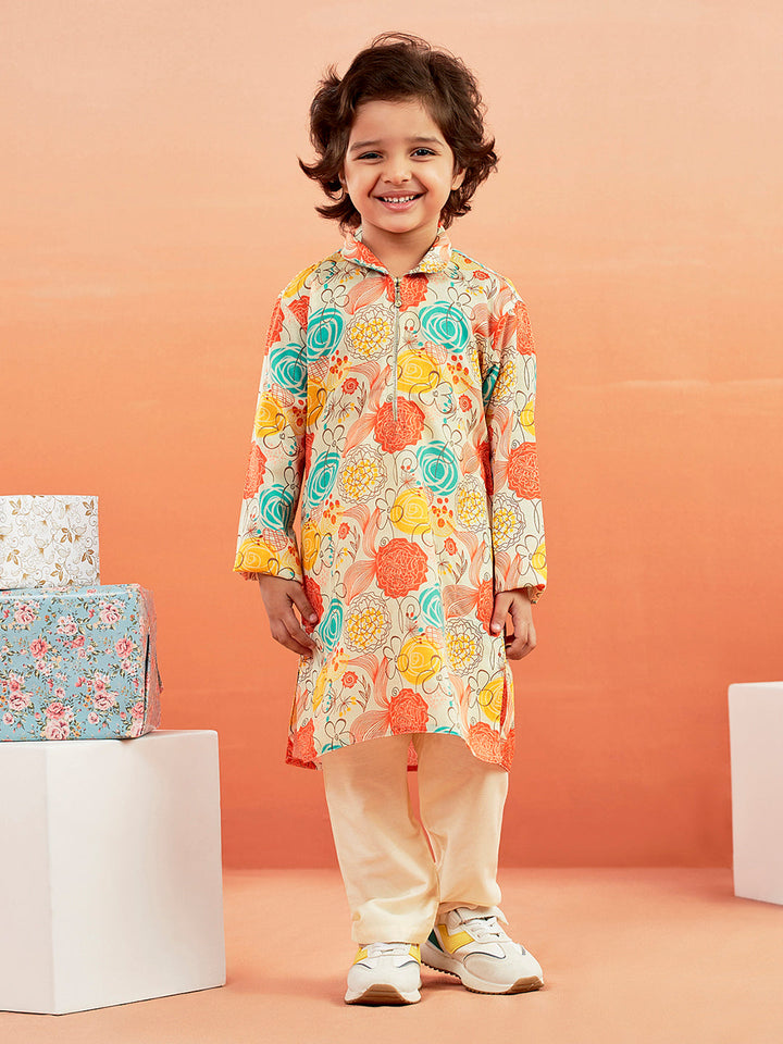 VASTRAMAY Boys' Multicolour Kurta And Pyjama Set