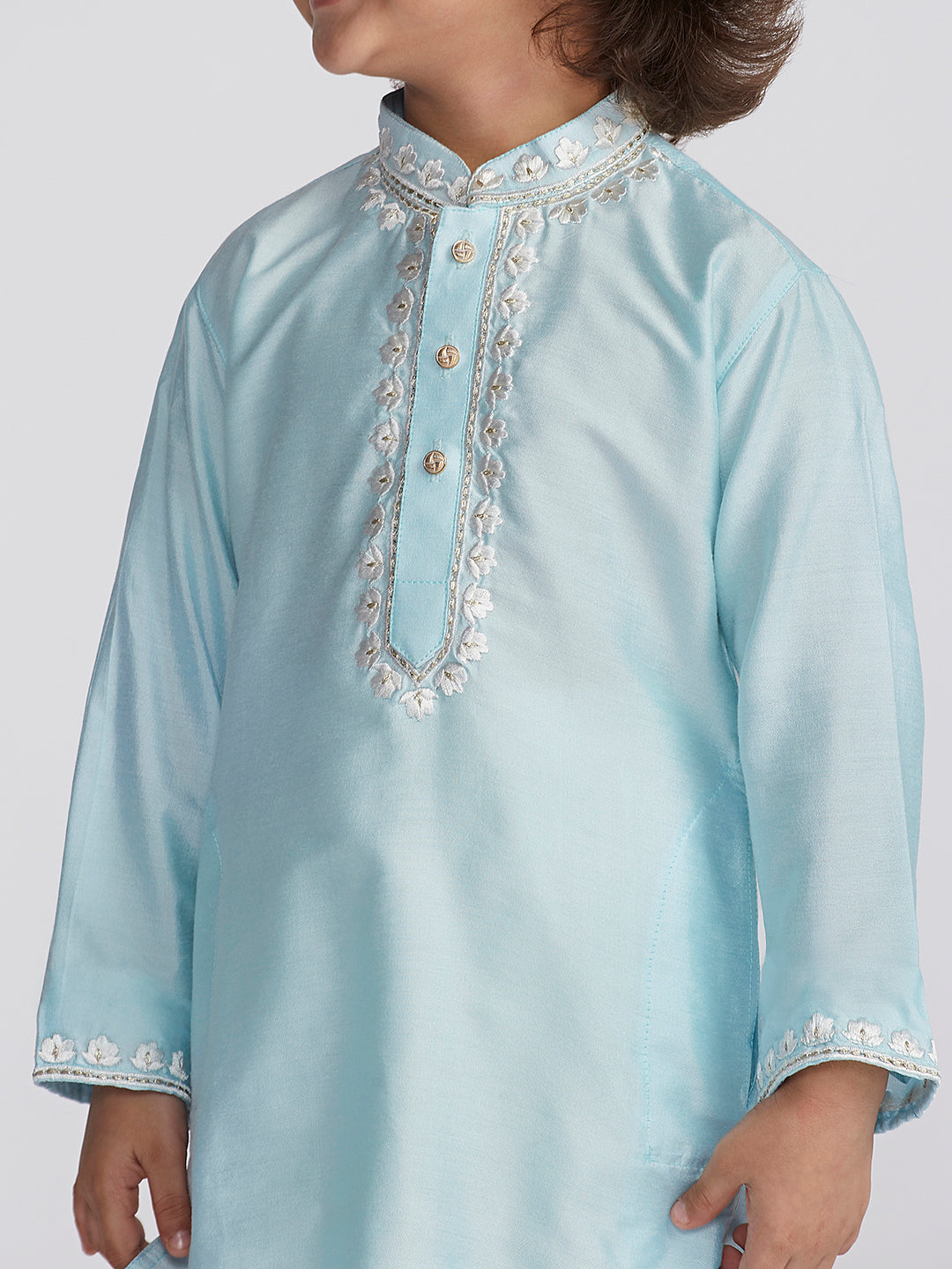 VASTRAMAY Boys' Aqua And Cream Kurta And Pyjama Set