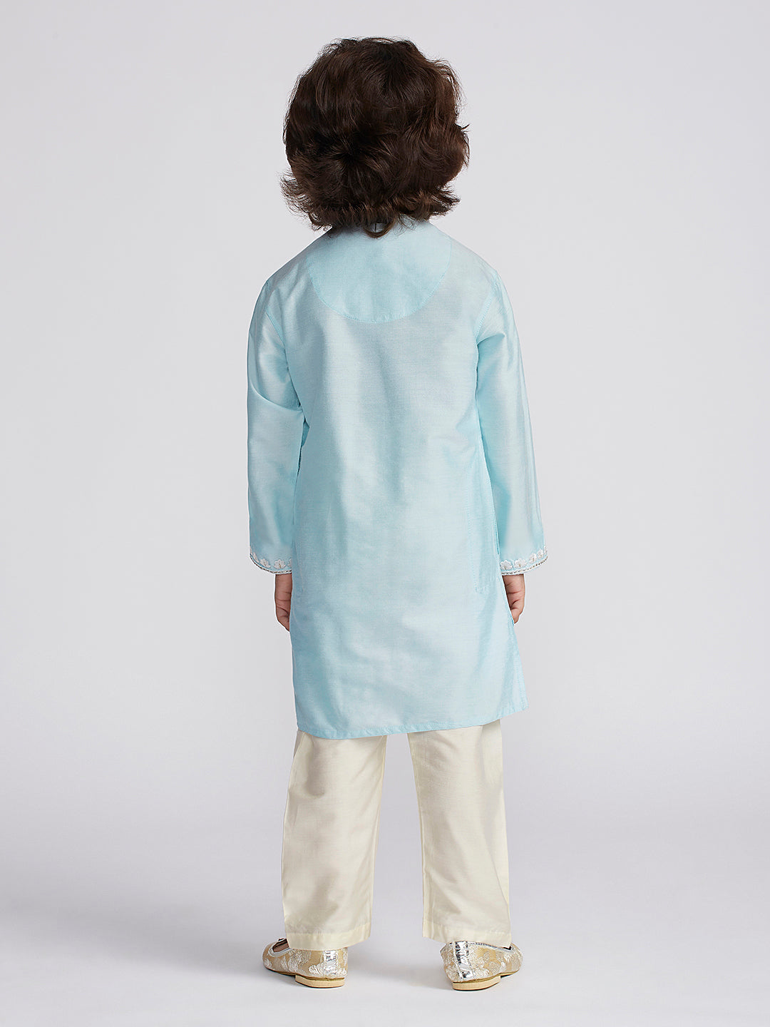 VASTRAMAY Boys' Aqua And Cream Kurta And Pyjama Set