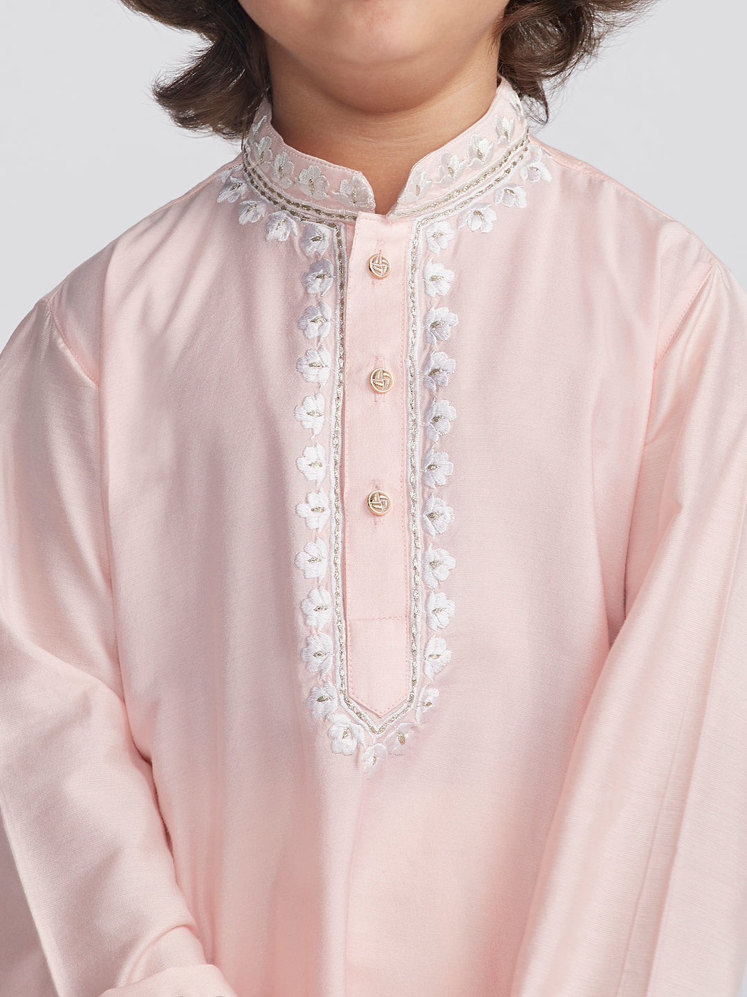 VASTRAMAY Boys' Pink And Cream Kurta And Pyjama Set