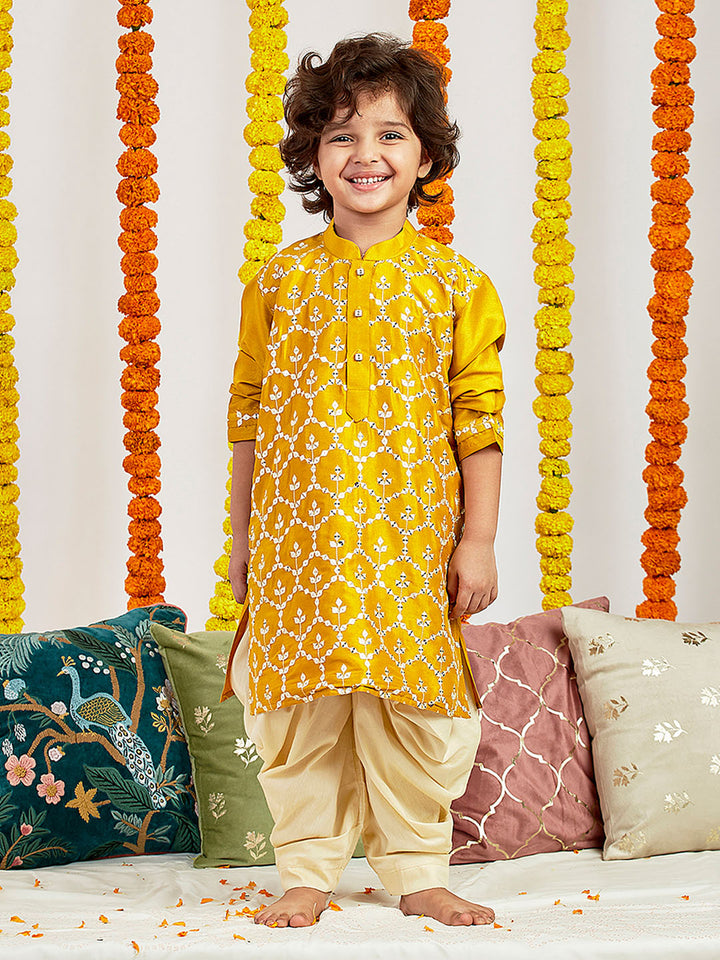 VASTRAMAY Boys' Mustard Kurta And Patiala Set